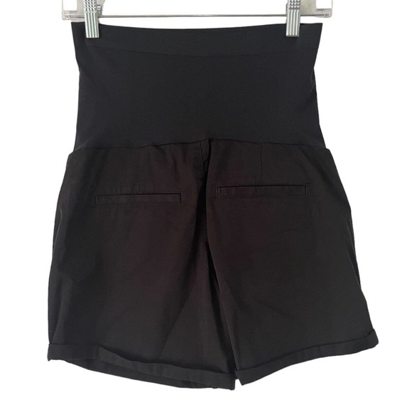 NWT A Glow Black Canvas Over The Belly Cuffed Maternity Chino Shorts Sz 2 - Picture 2 of 7